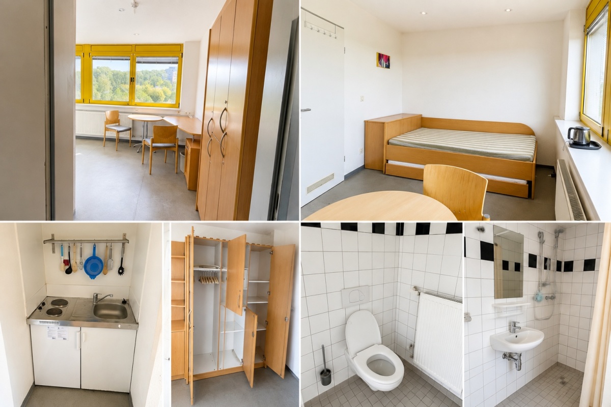 Studierendenapartments Carl-Duisberg-Haus Collage mit mehreren Innenaufnahmen