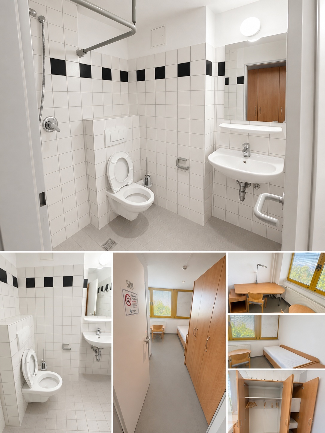 Studierendenapartments Carl-Duisberg-Haus Collage mit mehreren Innenaufnahmen
